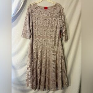 Melrose Chic Long Sleeve Lace Dress in Champagne color.